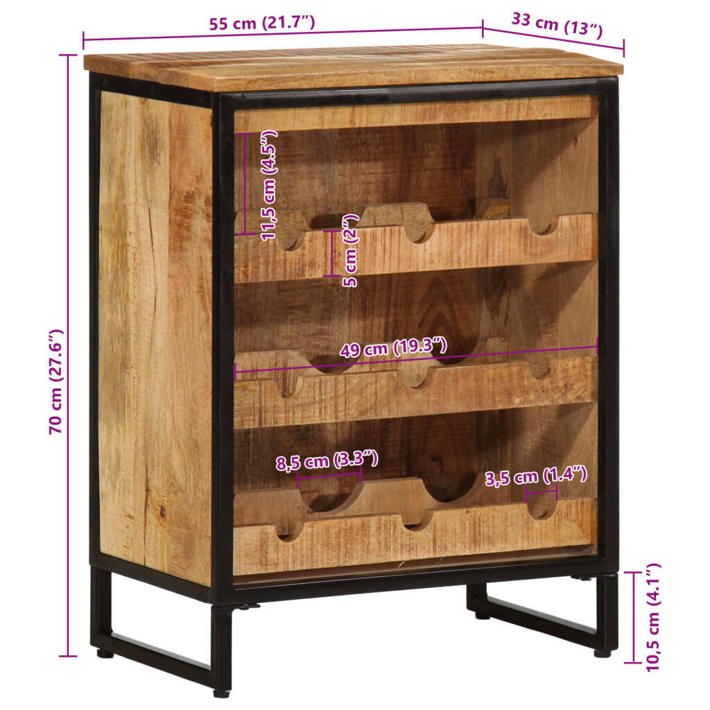 vidaXL Ραφιέρα Κρασιών για 9 Μπουκάλια 55x33x70 εκ. Μασίφ Ξύλο Μάνγκο