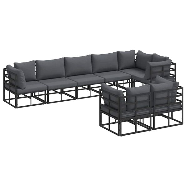 Σετ Καναπέ Κήπου με μαξιλάρι 8 pcs Μαύρο Αλουμίνιο