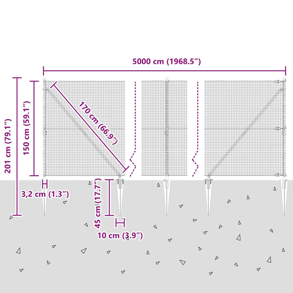 vidaXL Συγκολλητός Φράχτης με 13 αγκύρες 1.5x50 μ Γαλβανισμένος χάλυβας