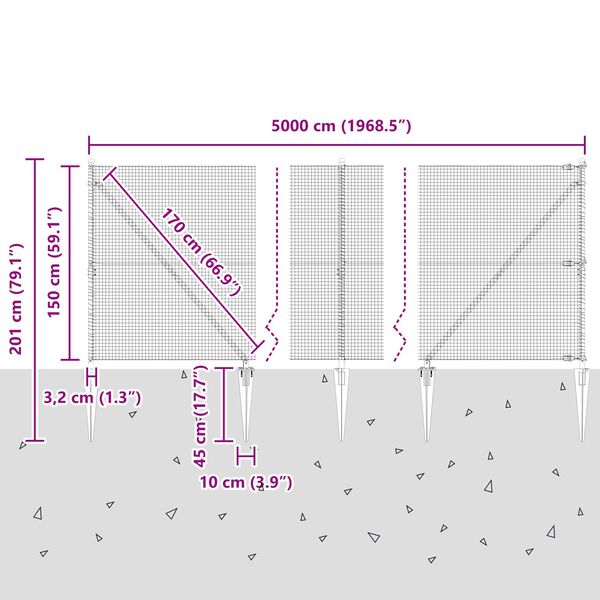 vidaXL Συγκολλητός Φράχτης με 13 αγκύρες 1.5x50 μ Γαλβανισμένος χάλυβας