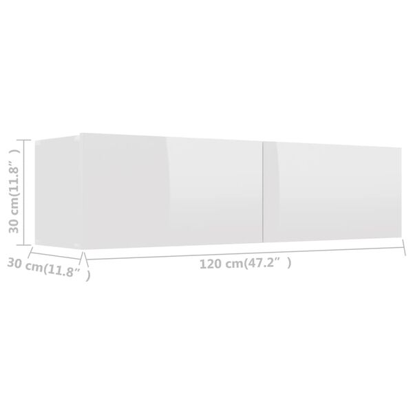 vidaXL Έπιπλο Τηλεόρασης Γυαλιστερό Λευκό 120x30x30 εκ. από Επεξ. Ξύλο