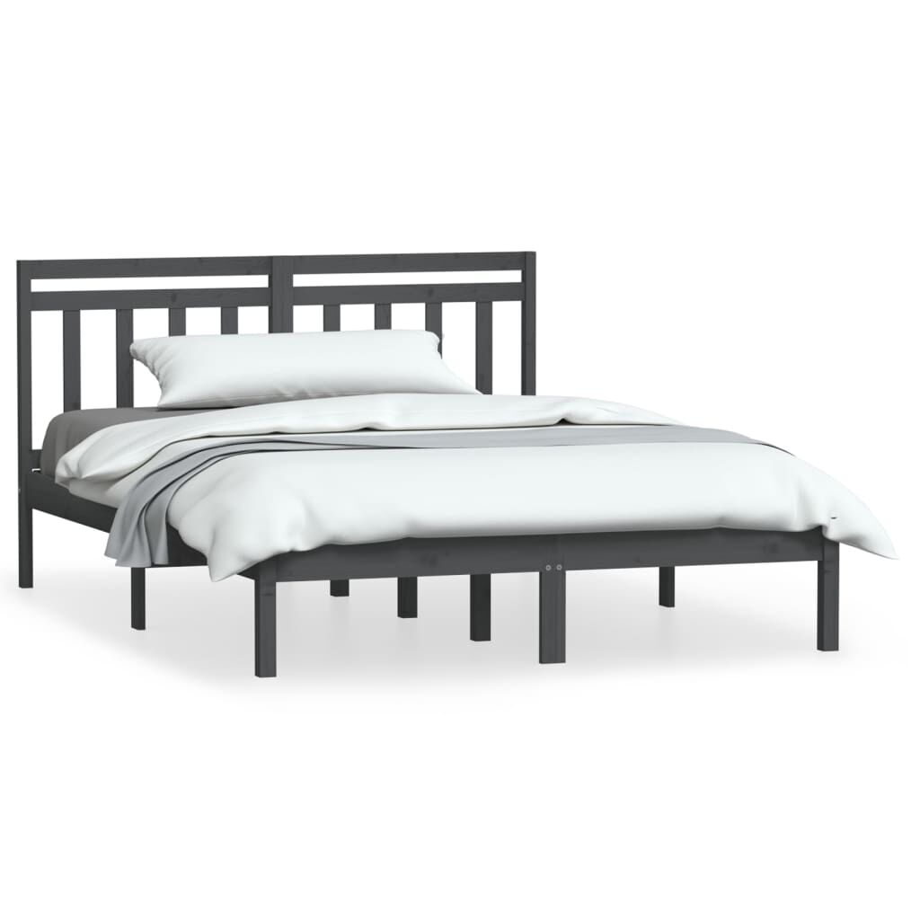 vidaXL Πλαίσιο Κρεβατιού Γκρι 150 x 200 εκ. Μασίφ Ξύλο King Size