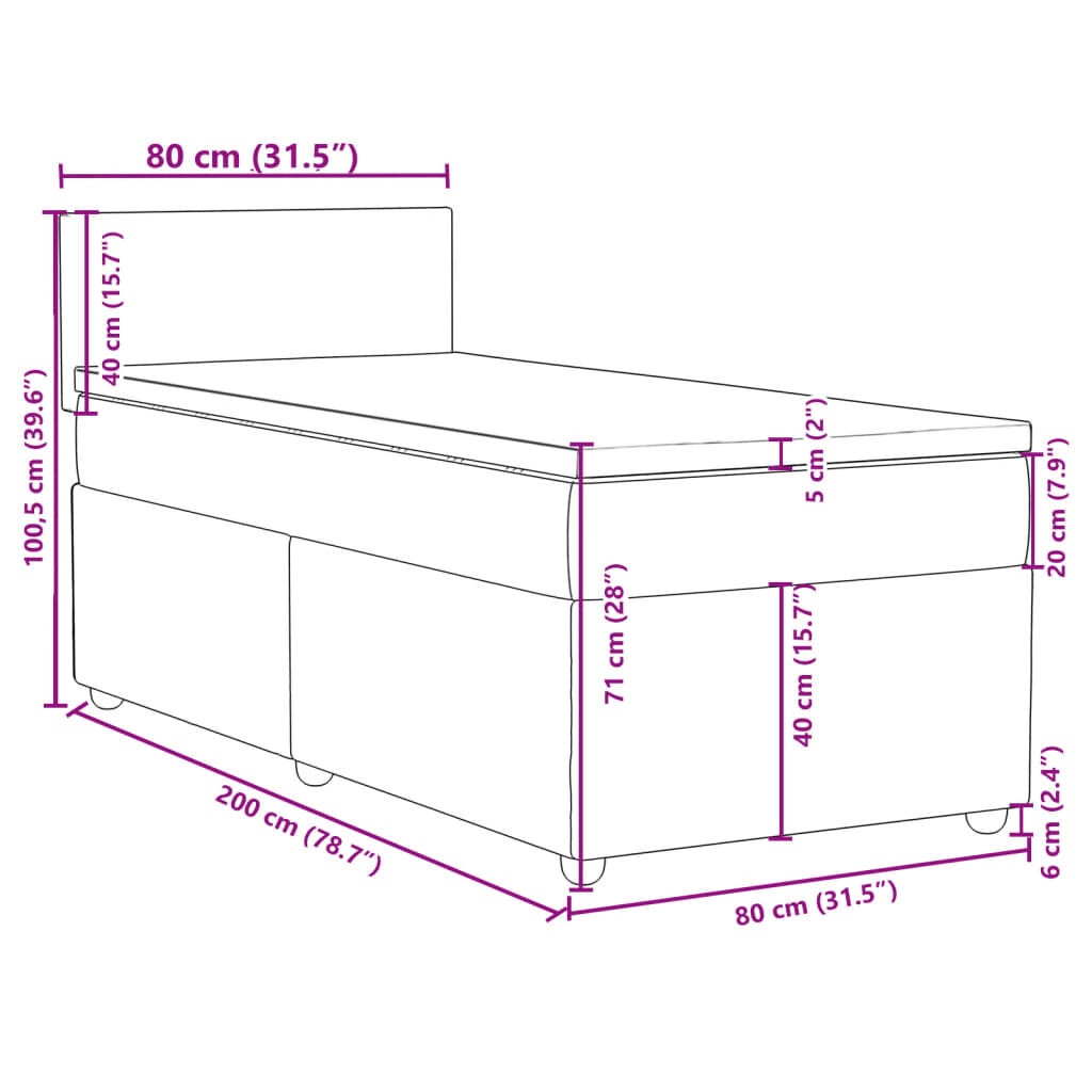 vidaXL Κρεβάτι Boxspring με Στρώμα Μπλε 80x200 εκ. Υφασμάτινο
