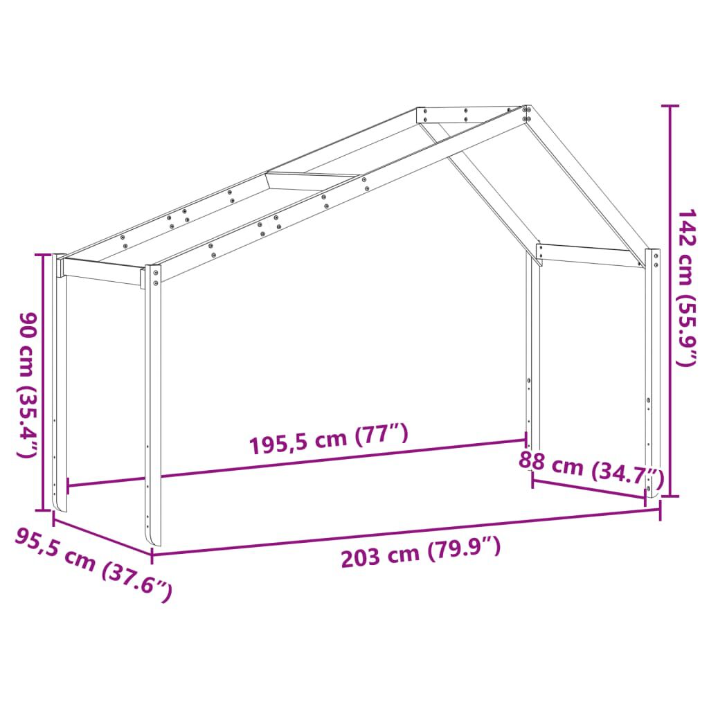 vidaXL Οροφή Κρεβατιού Παιδική Λευκό 203x95,5x142εκ. Μασίφ Ξύλο Πεύκου