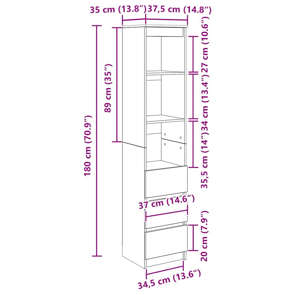 vidaXL Ντουλάπι Μαύρη δρυς 37,5x35x180 εκ. από Επεξεργασμένο Ξύλο
