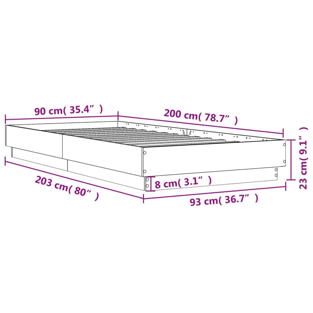 vidaXL Πλαίσιο Κρεβατιού με λυχνίες LED Καφέ Δρυς 90 x 200 εκ.