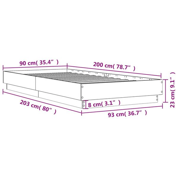 vidaXL Πλαίσιο Κρεβατιού με λυχνίες LED Καφέ Δρυς 90 x 200 εκ.