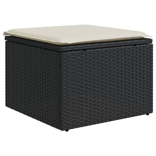 vidaXL Υποπόδιο Κήπου Μαύρο 55x55x37 εκ. Συνθετικό Ρατάν με Μαξιλάρι