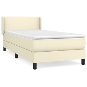vidaXL Κρεβάτι Boxspring με Στρώμα Κρεμ 100x200εκ. από Συνθετικό Δέρμα