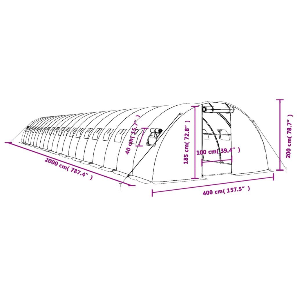 vidaXL Θερμοκήπιο Λευκό 80 μ² 20 x 4 x 2 μ. με Ατσάλινο Πλαίσιο