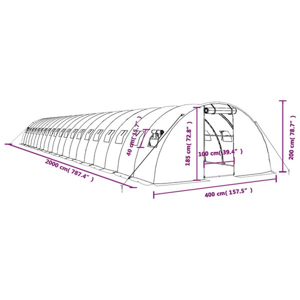 vidaXL Θερμοκήπιο Λευκό 80 μ² 20 x 4 x 2 μ. με Ατσάλινο Πλαίσιο