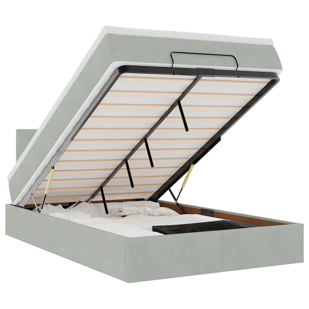 vidaXL Οθωμανικό κρεβάτι με στρώμα&LEDs Ανοιχτό γκρι 120x190cm Βελούδο