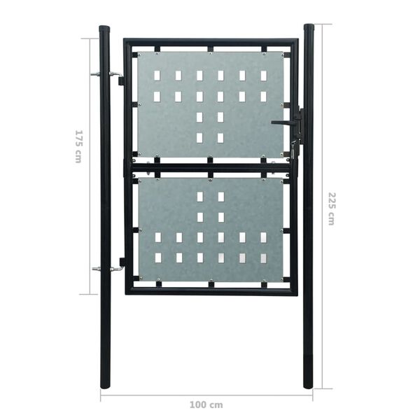 vidaXL Πόρτα Περίφραξης Μονή Μαύρη 100 x 225 εκ.