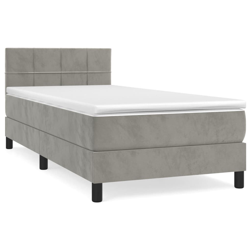 vidaXL Κρεβάτι Boxspring με Στρώμα Ανοιχτό Γκρι 90x200 εκ. Βελούδινο