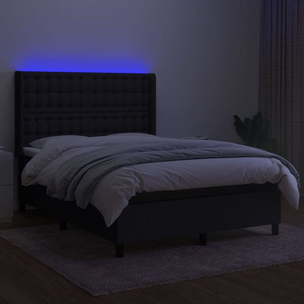 vidaXL &Kappa;&rho;&epsilon;&beta;ά&tau;&iota; Boxspring &mu;&epsilon; &Sigma;&tau;&rho;ώ&mu;&alpha; & LED &Mu;&alpha;ύ&rho;&omicron; 140x200 &epsilon;&kappa;. &Upsilon;&phi;&alpha;&sigma;&mu;ά&tau;&iota;&nu;&omicron;