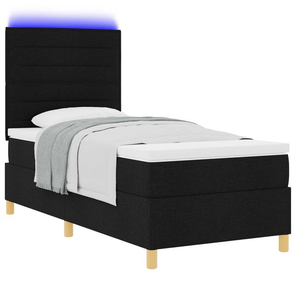 vidaXL Κρεβάτι Box Spring με Στρώμα και LED Μαύρο 80x200 cm Ύφασμα