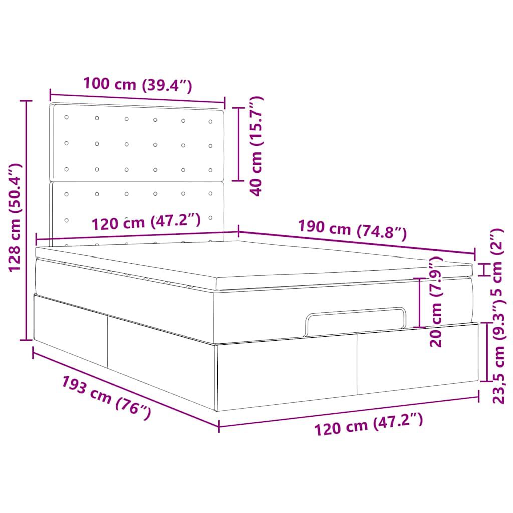 vidaXL Οθωμανικό κρεβάτι με στρώματα & LEDs Σκούρο μπλε Βελούδο