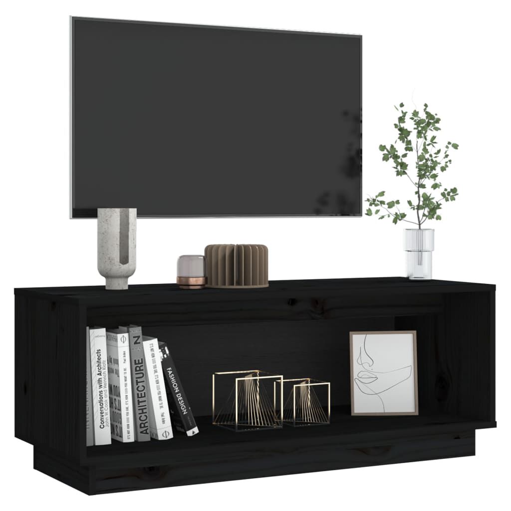 vidaXL Έπιπλο Τηλεόρασης Μαύρο 90x35x35 εκ. από Μασίφ Ξύλο Πεύκου