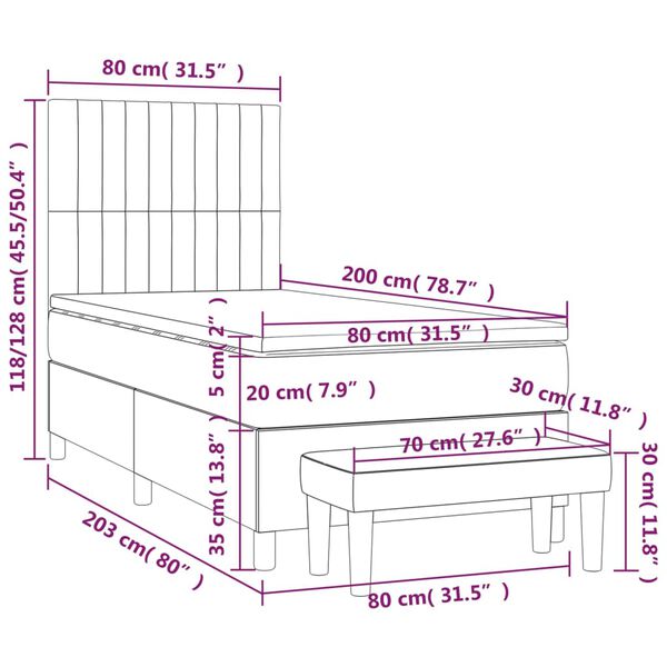 vidaXL Κρεβάτι Boxspring με Στρώμα Taupe 80x200 εκ. Υφασμάτινο