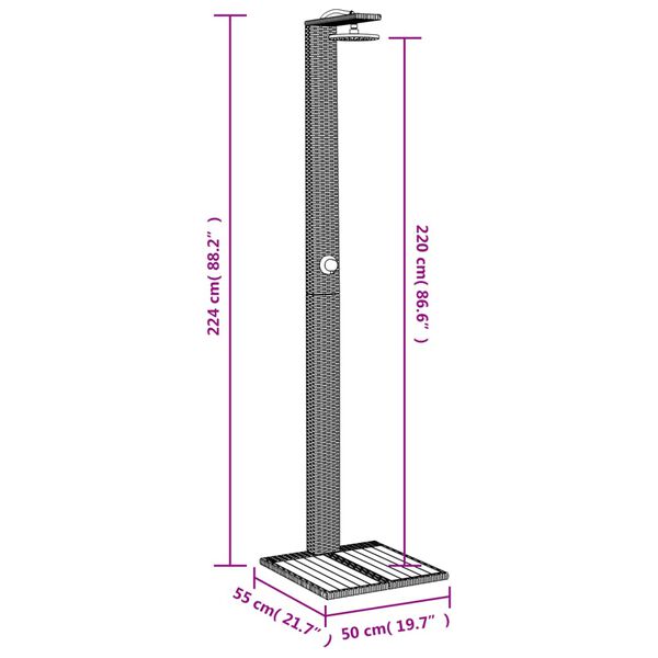 vidaXL Ντους Εξ. Χώρου Μαύρο 50x55x224εκ. Συνθετικό Ρατάν/Ξύλο Ακακίας