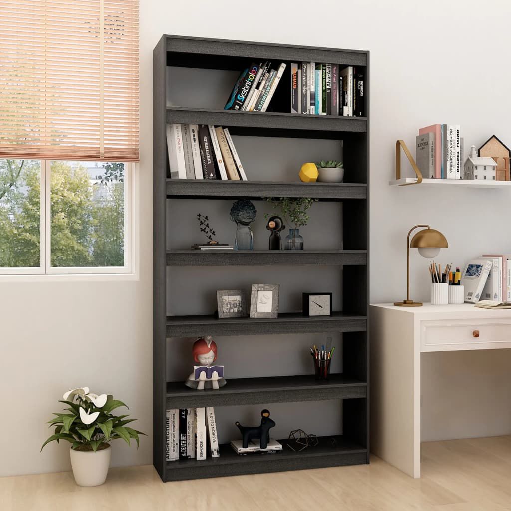 vidaXL Βιβλιοθήκη/Διαχωριστικό Χώρου Γκρι 100x30x200 εκ. Ξύλο Πεύκου