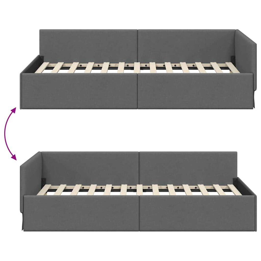 vidaXL Κρεβάτι Γωνίας Σκούρο γκρι 90 x 190 cm Ύφασμα και Έργο ξύλου