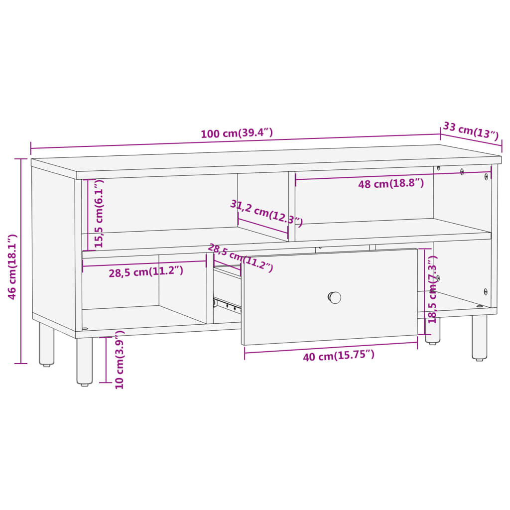vidaXL Έπιπλο Τηλεόρασης 100 x 33 x 46 εκ. από Μασίφ Ξύλο Ακακίας