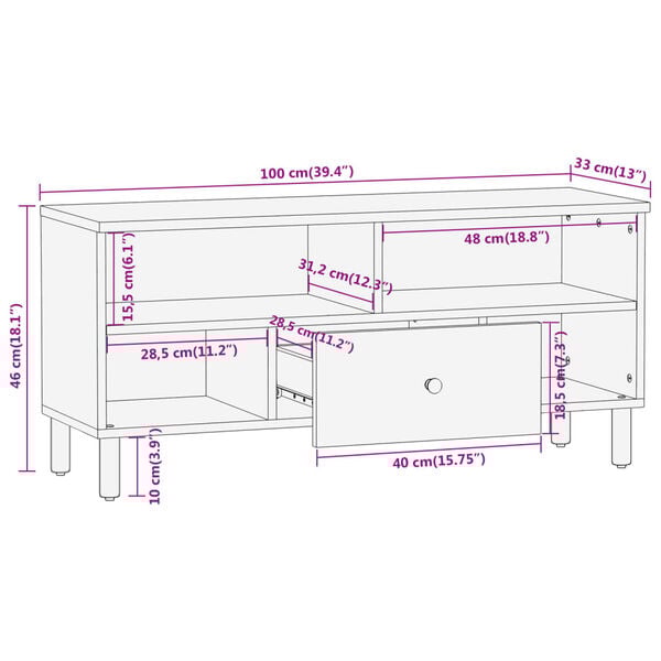 vidaXL Έπιπλο Τηλεόρασης 100 x 33 x 46 εκ. από Μασίφ Ξύλο Ακακίας