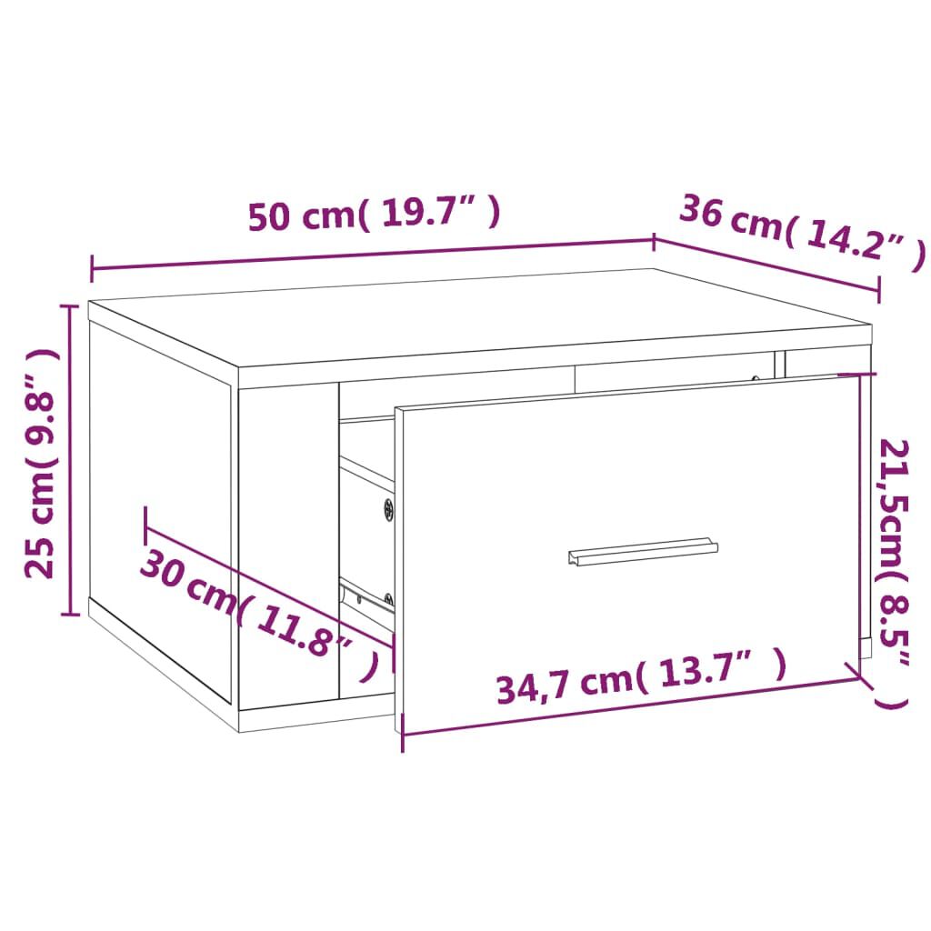 vidaXL Κομοδίνα Επιτοίχια 2 τεμ. Καπνιστή Δρυς 50x36x25 εκ.