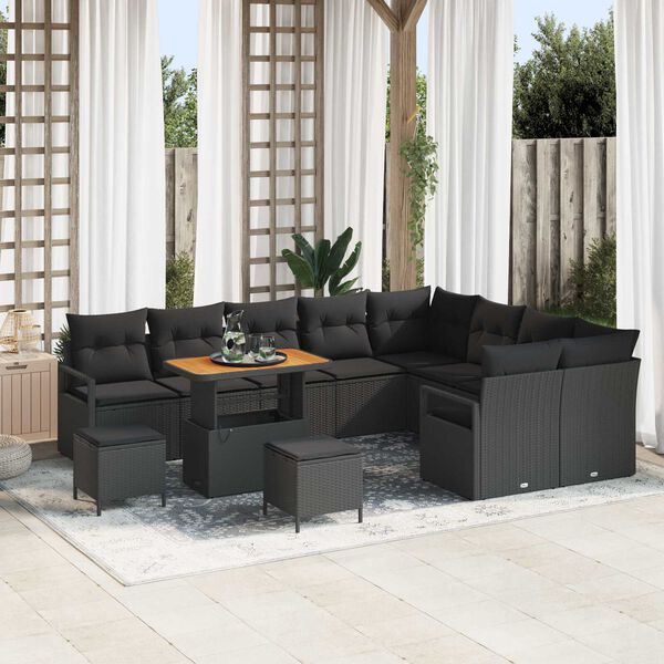 vidaXL Σετ Καναπέ Κήπου με μαξιλάρι 12 pcs Μαύρο Πολυ ράταν