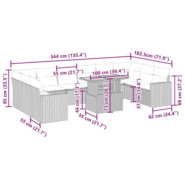 vidaXL Σαλόνι Κήπου Σετ 11 τεμ. Μπεζ Συνθετικό Ρατάν με Μαξιλάρια