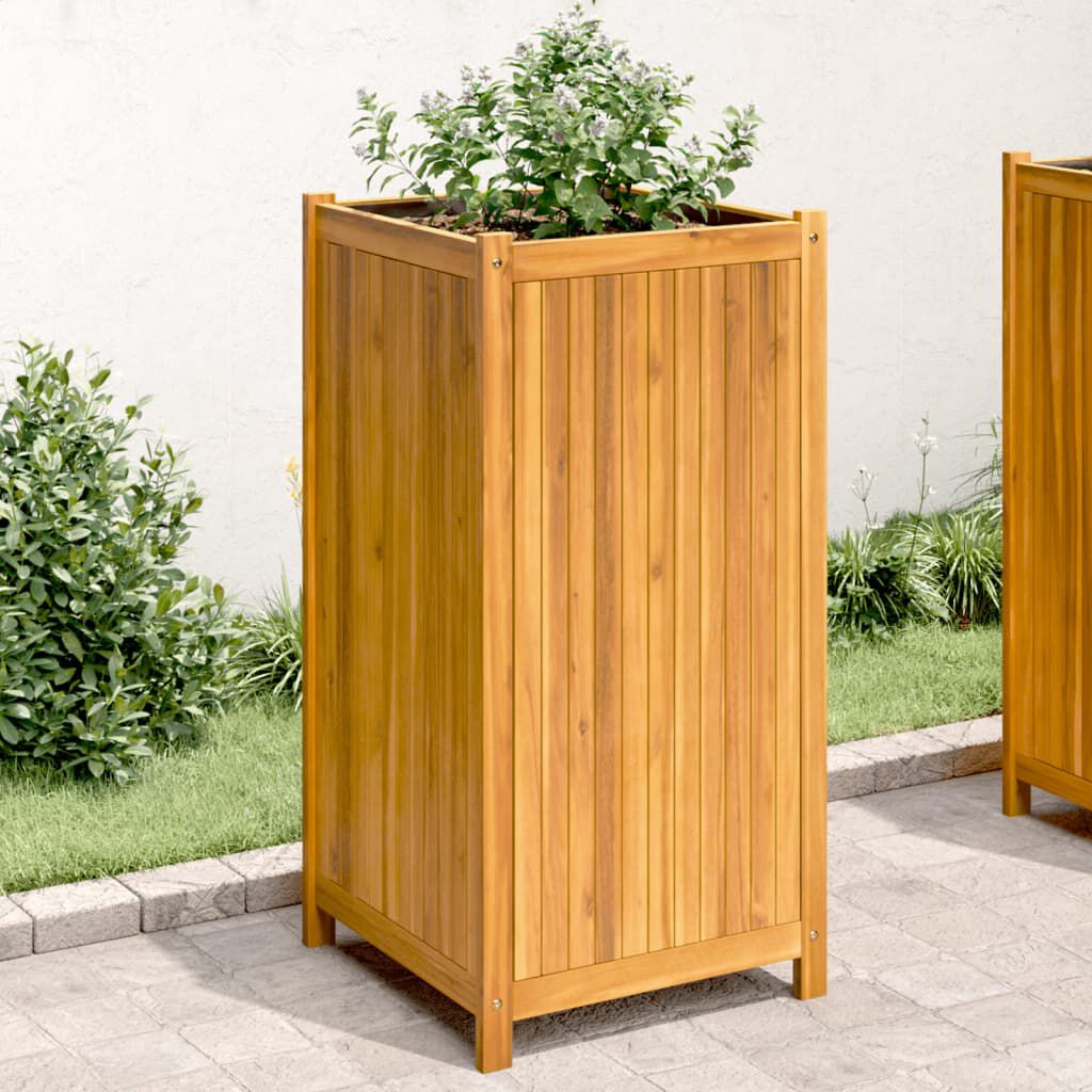 vidaXL Ζαρντινιέρα Κήπου με Επένδυση 50x50x100 εκ. Μασίφ Ξύλο Ακακίας
