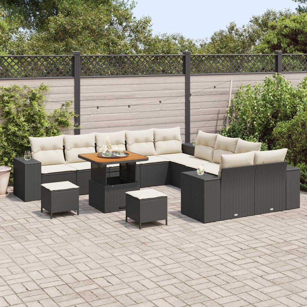 vidaXL Σετ Καναπέ Κήπου Ρυθμιζόμενο ύψος 13 pcs Μαύρο συνθετικό ρατάν