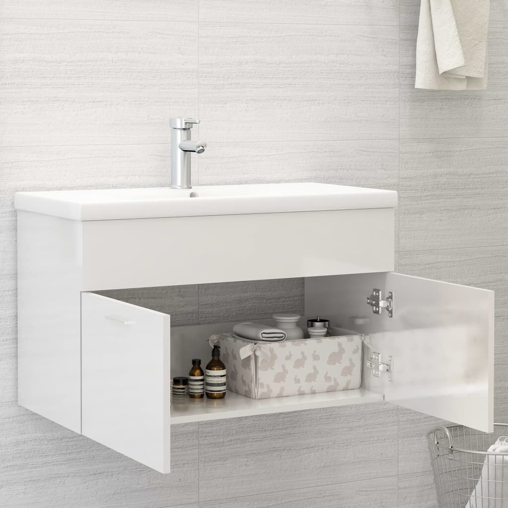vidaXL Ντουλάπι Νιπτήρα Γυαλιστερό Λευκό 80x38,5x46 εκ. από Επεξ. Ξύλο