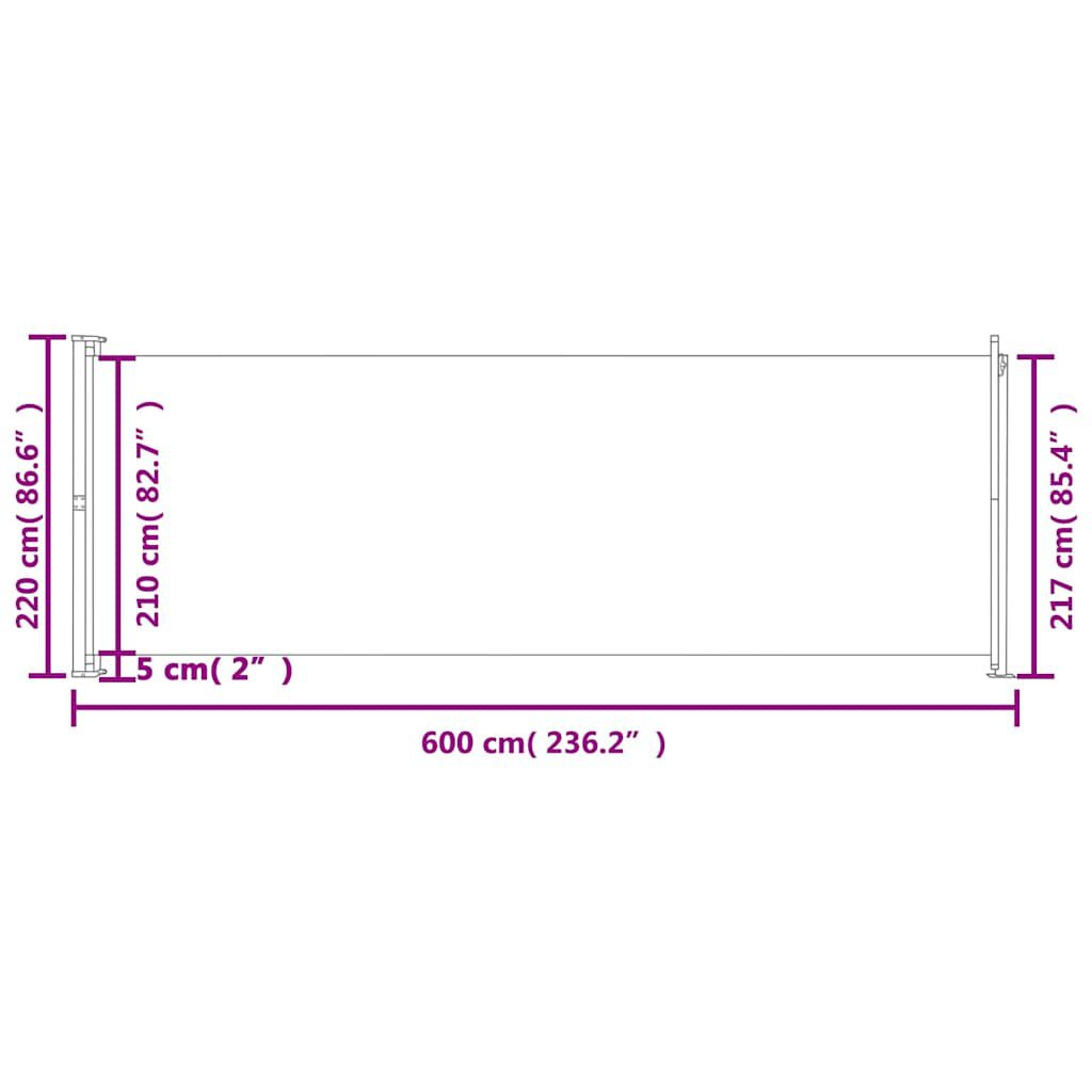 vidaXL Σκίαστρο Πλαϊνό Συρόμενο Βεράντας Γκρι 220 x 600 εκ.