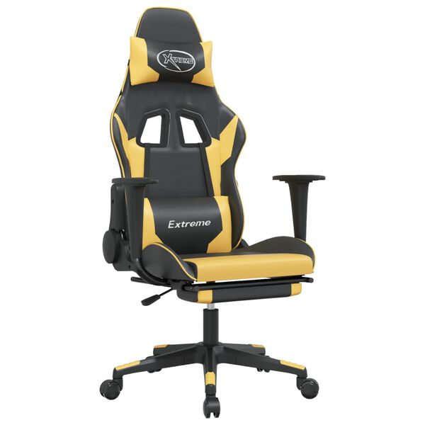vidaXL Καρέκλα Gaming Μασάζ Υποπόδιο Μαύρο/Χρυσό από Συνθετικό Δέρμα