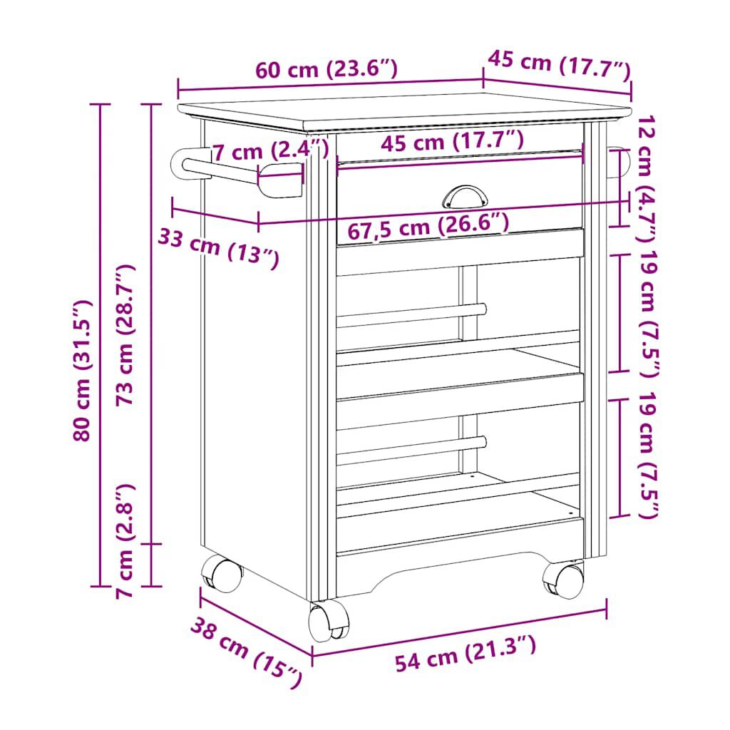 vidaXL Καρότσι κουζίνας "BODO" Λευκό 67,5x45x80 cm
