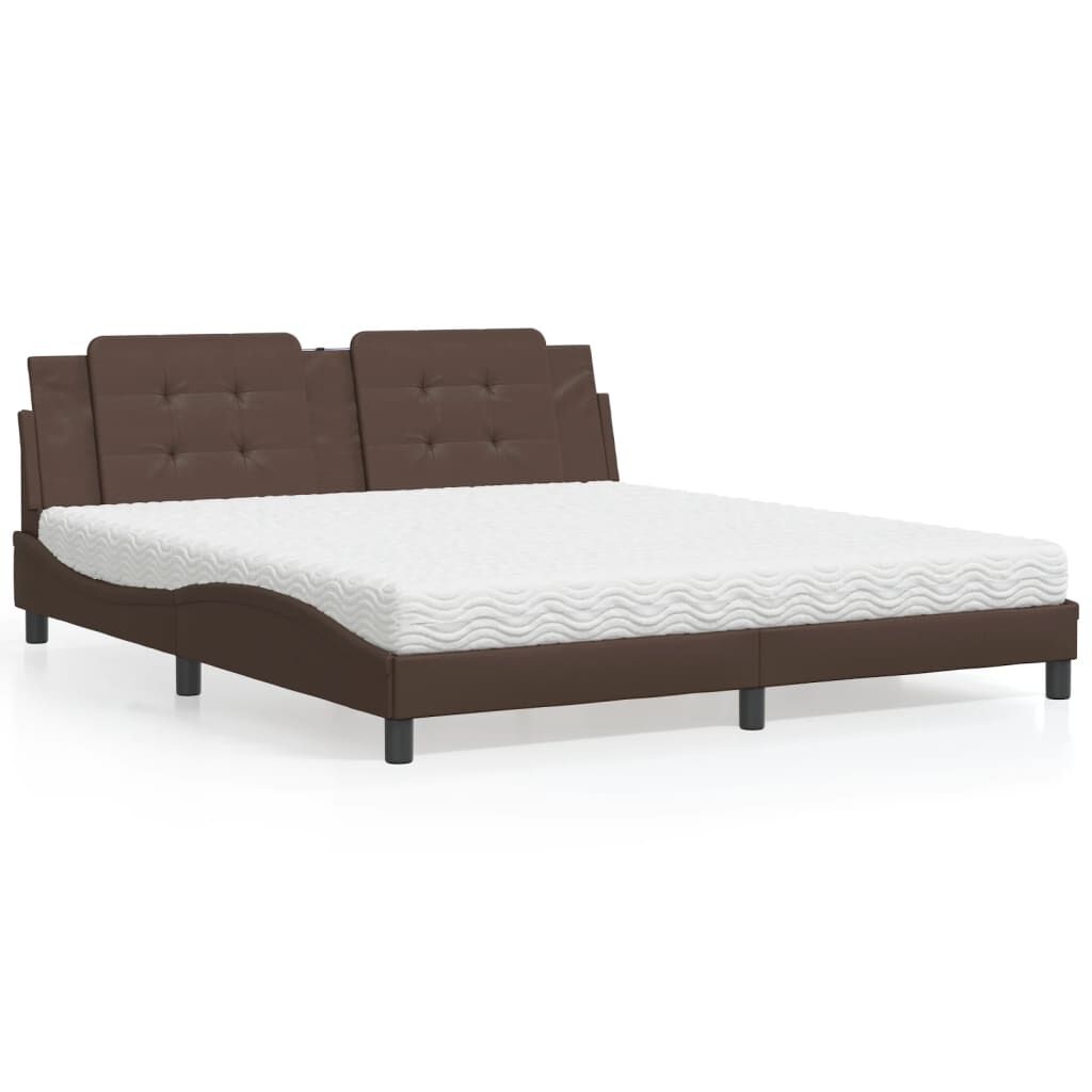 vidaXL Κρεβάτι με Στρώμα Καφέ 180x200 εκ. Συνθετικό Δέρμα