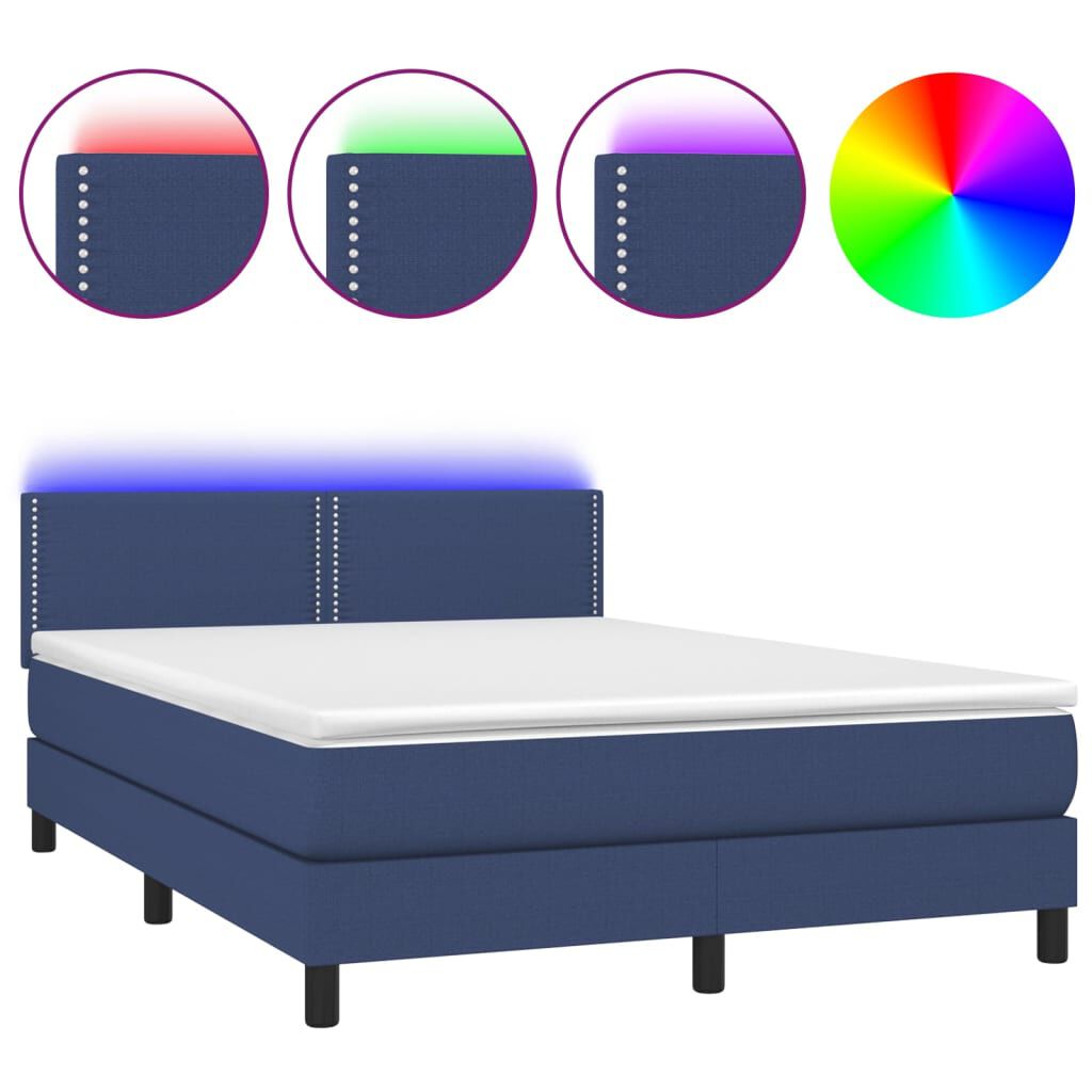 vidaXL Κρεβάτι Boxspring με Στρώμα & LED Μπλε 140x200 εκ. Υφασμάτινο