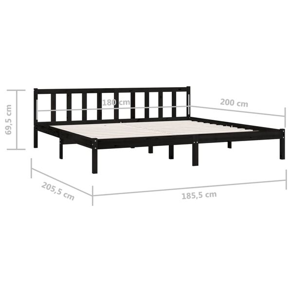 vidaXL Πλαίσιο Κρεβατιού Μαύρο 180x200 εκ. Μασίφ Πεύκο Super King Size