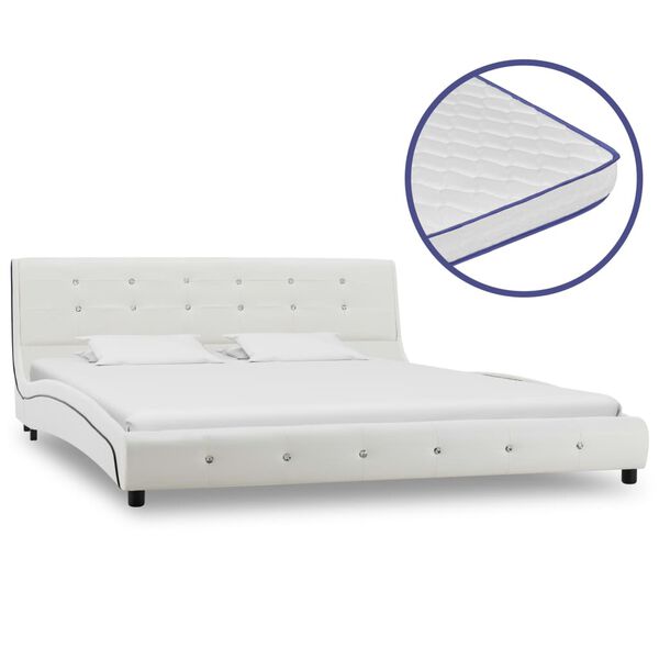 vidaXL Κρεβάτι Λευκό 160 x 200 εκ. Δερματίνη με Στρώμα Αφρού Μνήμης