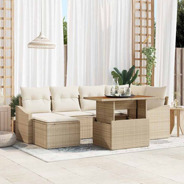 vidaXL Σετ Καναπέ Κήπου με αποθήκευση 7 pcs Μπεζ Πολυ ράταν