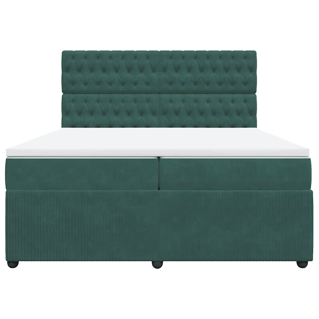 vidaXL Κρεβάτι Boxspring με Στρώμα Σκούρο Πράσινο 200x200εκ. Βελούδινο