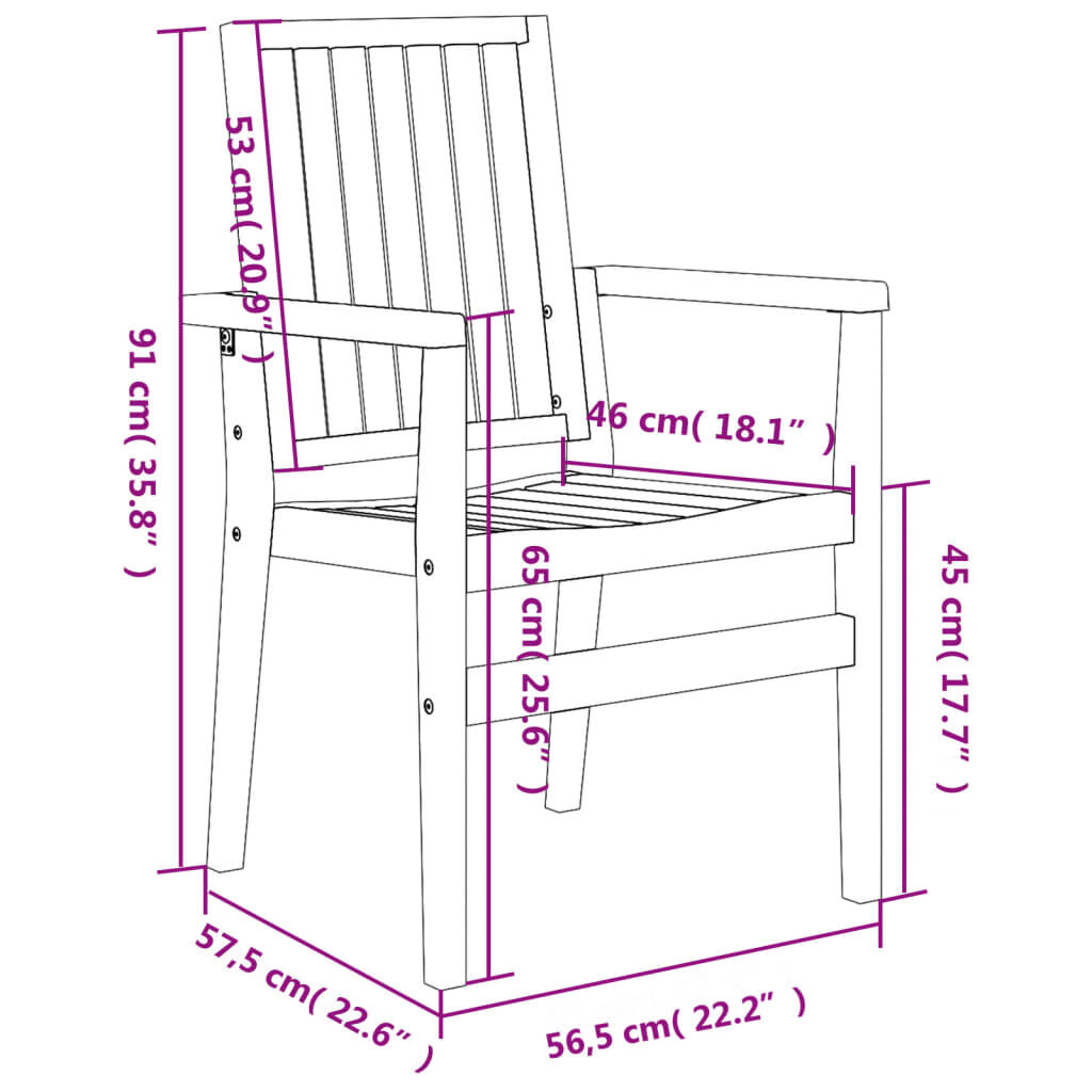 vidaXL Καρέκλες Κήπου Στοιβαζόμενες 2 τεμ. 56,5x57,5x91 εκ. Μασίφ Teak