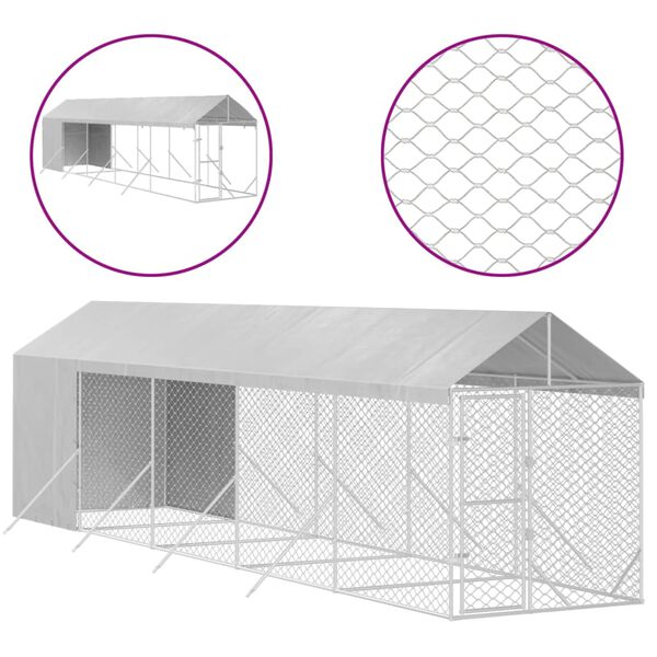vidaXL Κλουβί Σκύλου Εξ. Χώρου με Οροφή Ασημί 2x10x2,5 μ. Γαλβ. Ατσάλι