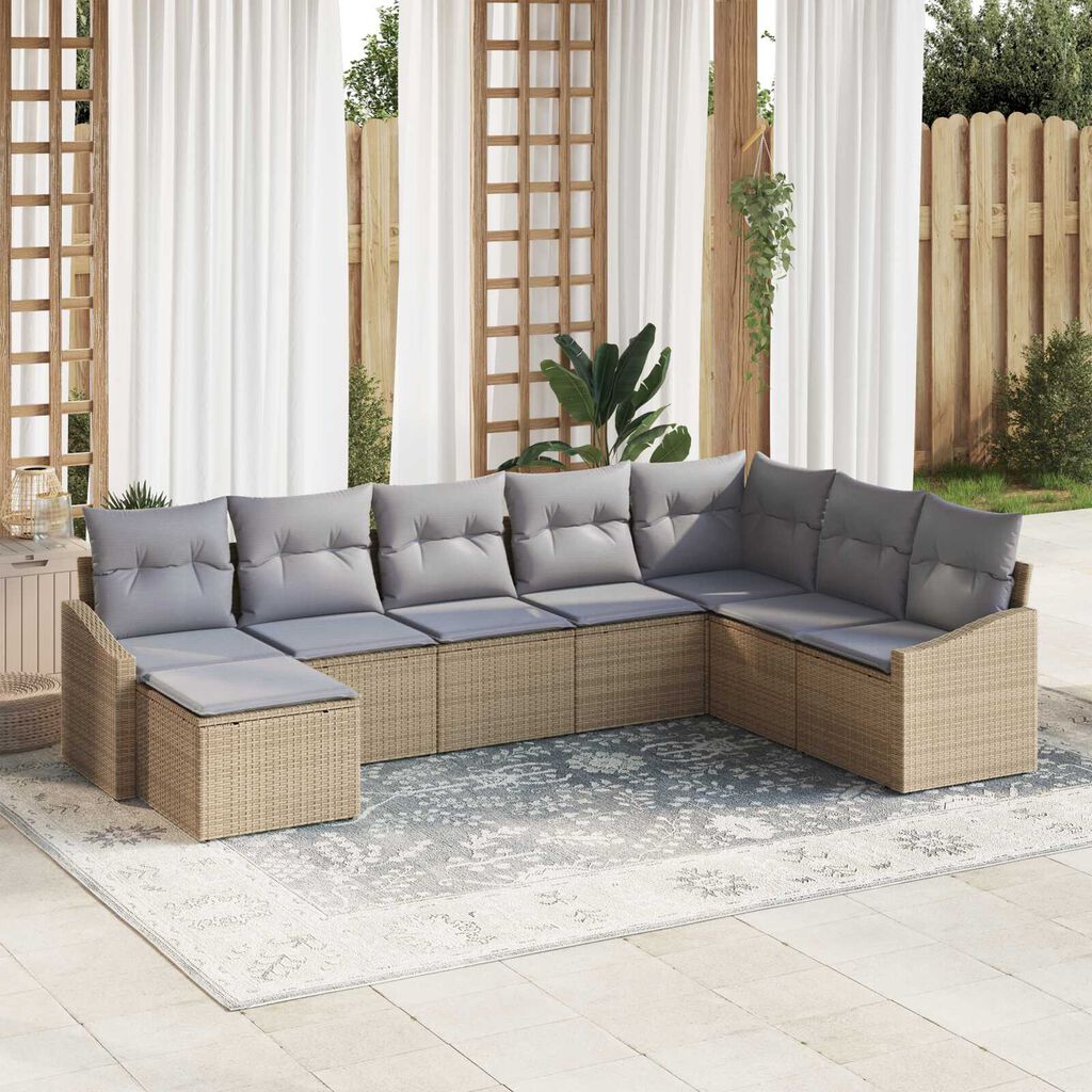 vidaXL Σετ Καναπέ Κήπου 8 pcs Μπεζ Πολυ ράταν