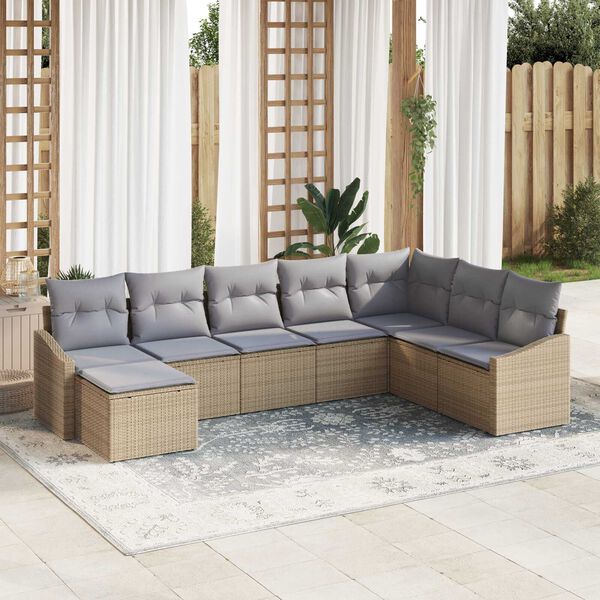 vidaXL Σετ Καναπέ Κήπου 8 pcs Μπεζ Πολυ ράταν