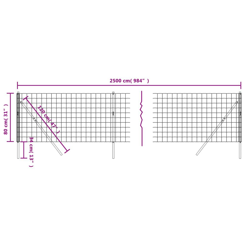 vidaXL Συρματόπλεγμα Περίφραξης Πράσινο 0,8x25 μ. Γαλβανισμένο Ατσάλι