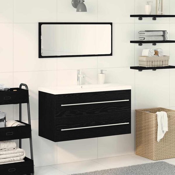 vidaXL Ντουλάπα νιπτήρα με λεκάνη 3 pcs Μαύρη δρυς 90 x 38.5 x 48 cm