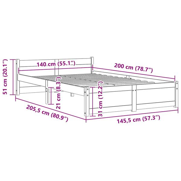 vidaXL Σκελετός Κρεβατιού Χωρίς Στρώμα 140x200 εκ Μασίφ Ξύλο